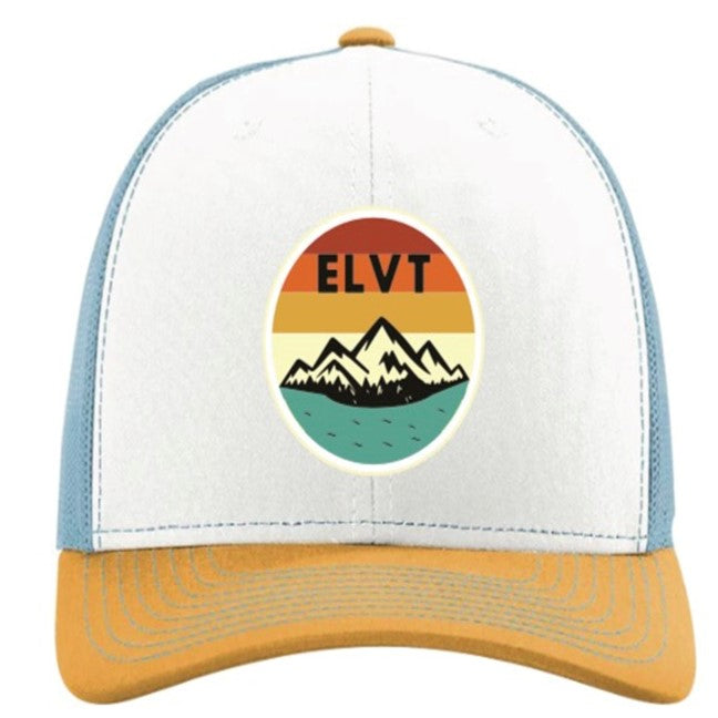 Unisex Teton Mesh Trucker Hat, White/Blue/Yellow